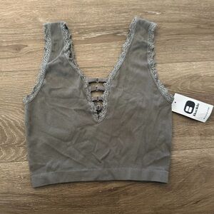 Charcoal Grey V-Neck Brami with Lace NEW